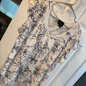 Black and White Ruffled Cap Sleeve Blouse